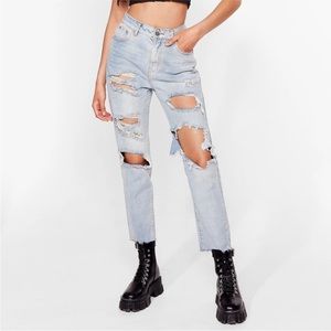 NASTY GAL High Waisted Distressed Mom Jeans